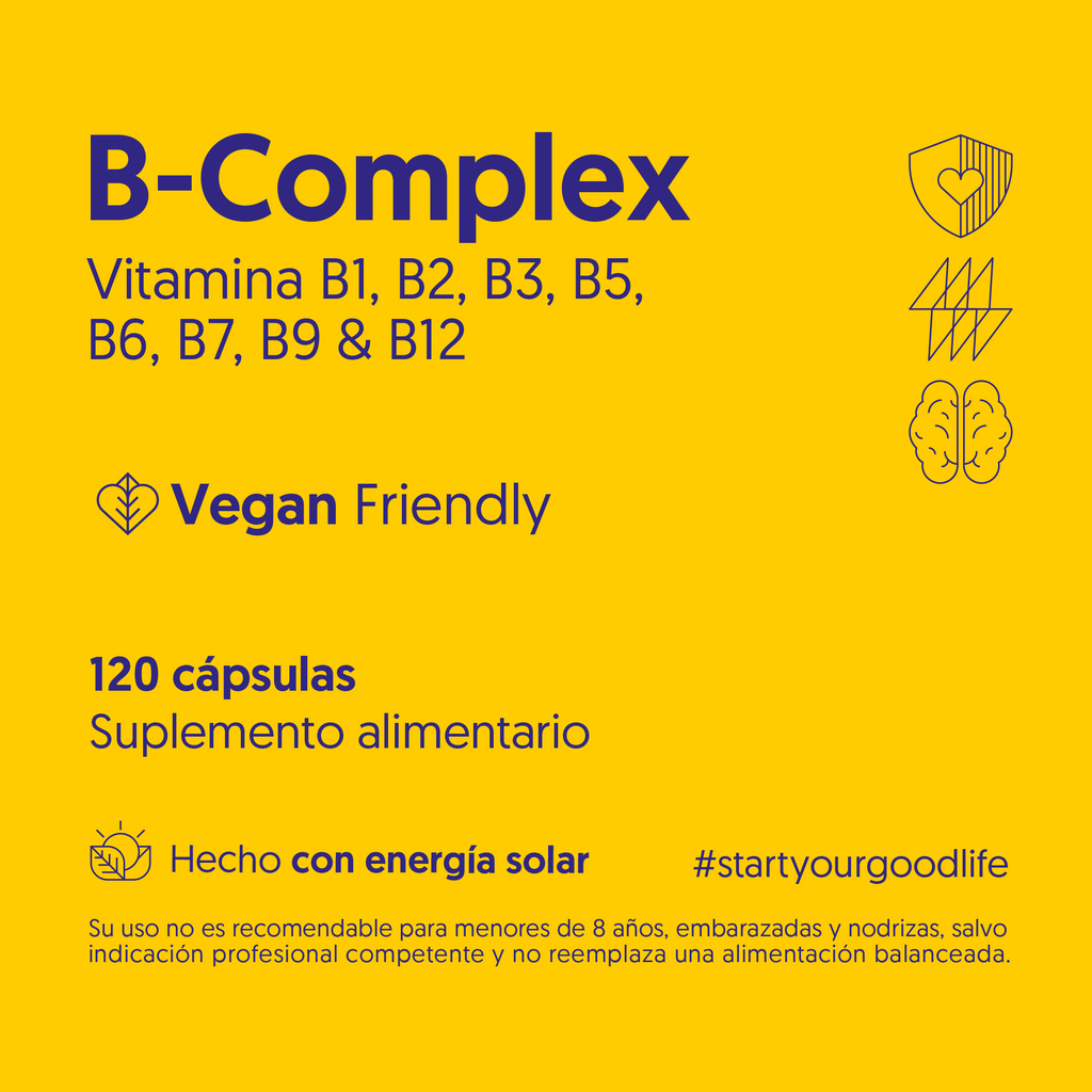 B-Complex 120 Cápsulas - Vitamina B1, B2, B3, B5, B6, B7, B9 & B12 - Vegano — detalle | Casa Ikigai