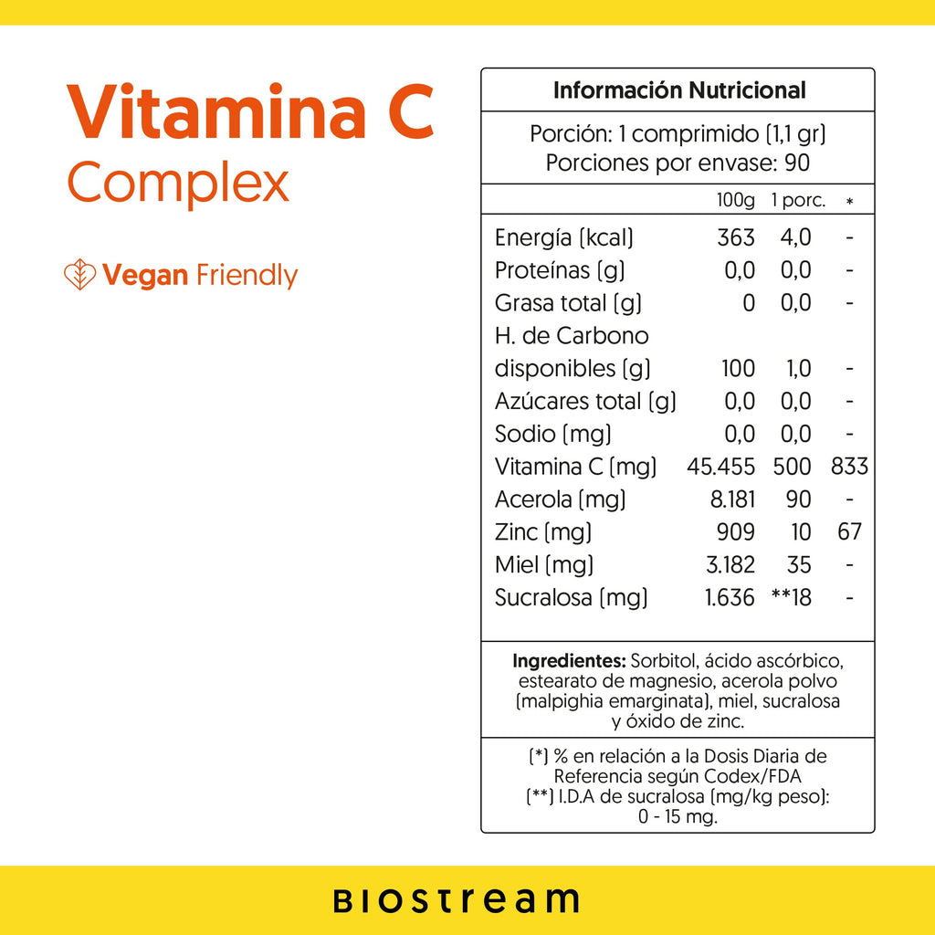 Vitamina C, Acerola, Zinc, Miel 90 Comprimidos — detalle | Casa Ikigai