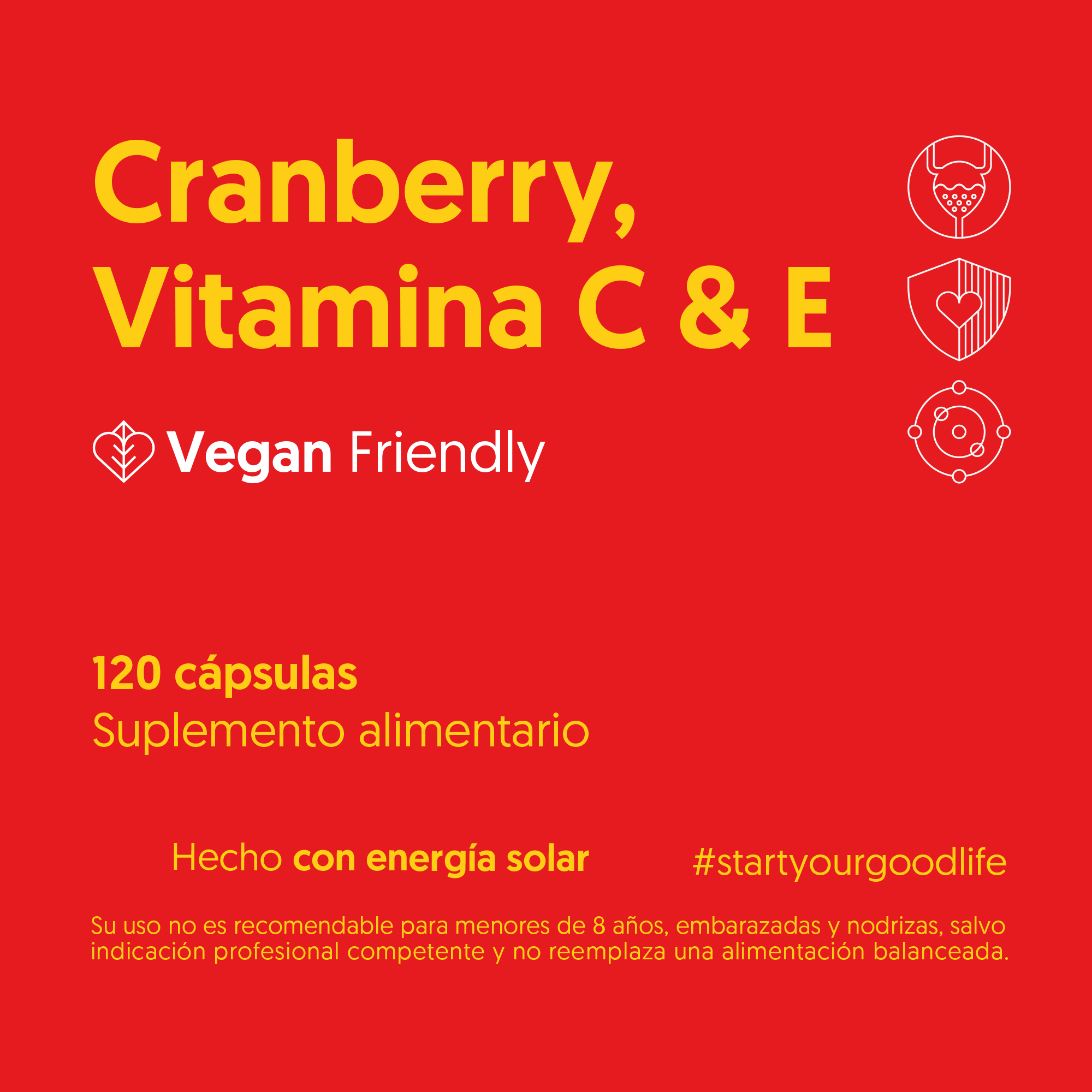 Cranberry, Vitamina C & Vitamina E 120 Cápsulas Vegano — detalle | Casa Ikigai