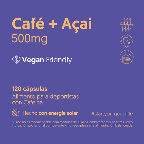 Café + Açaí 500mg 120 Cápsulas Vegano — detalle | Casa Ikigai