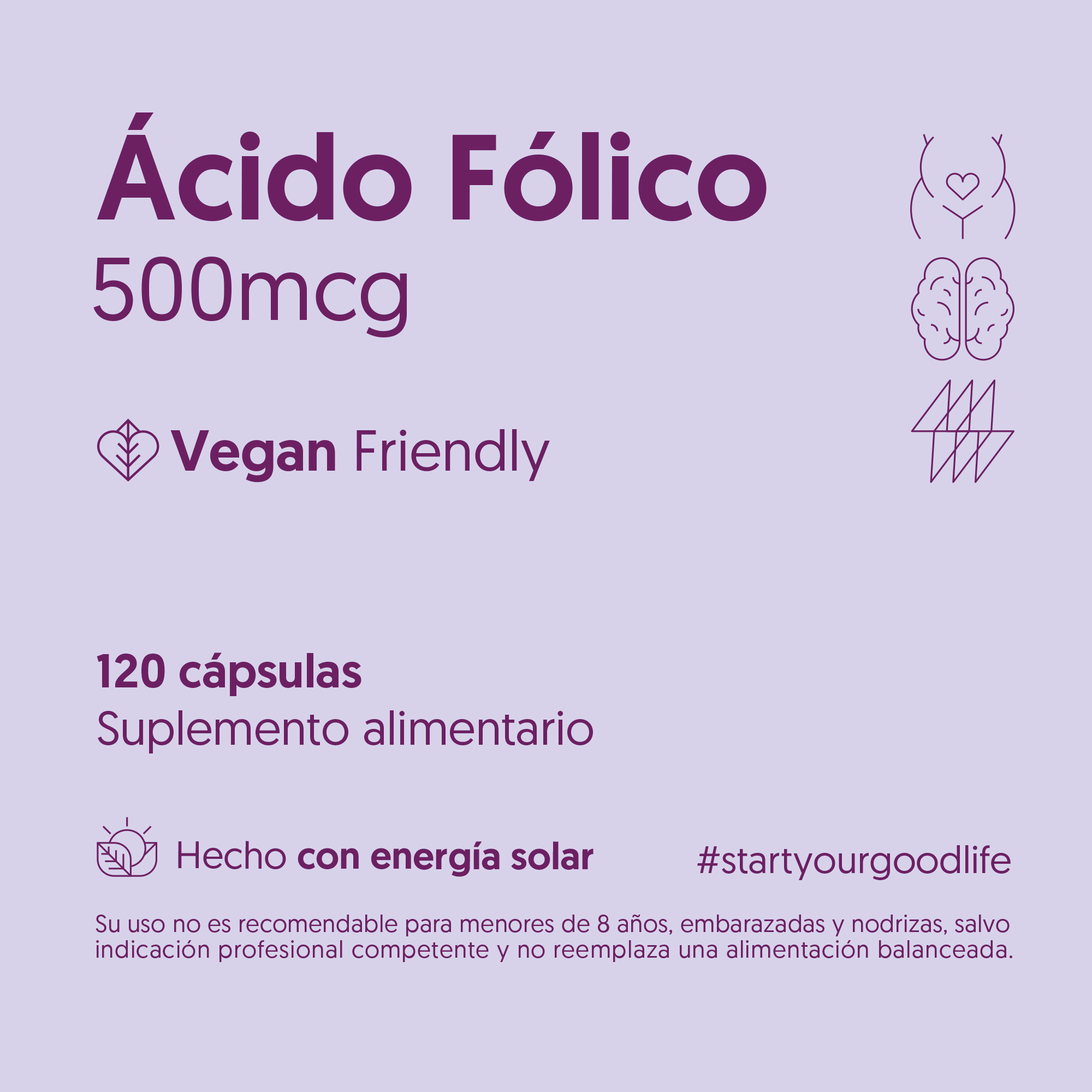 Ácido Fólico 500mcg 120 Cápsulas Vegano — detalle | Casa Ikigai