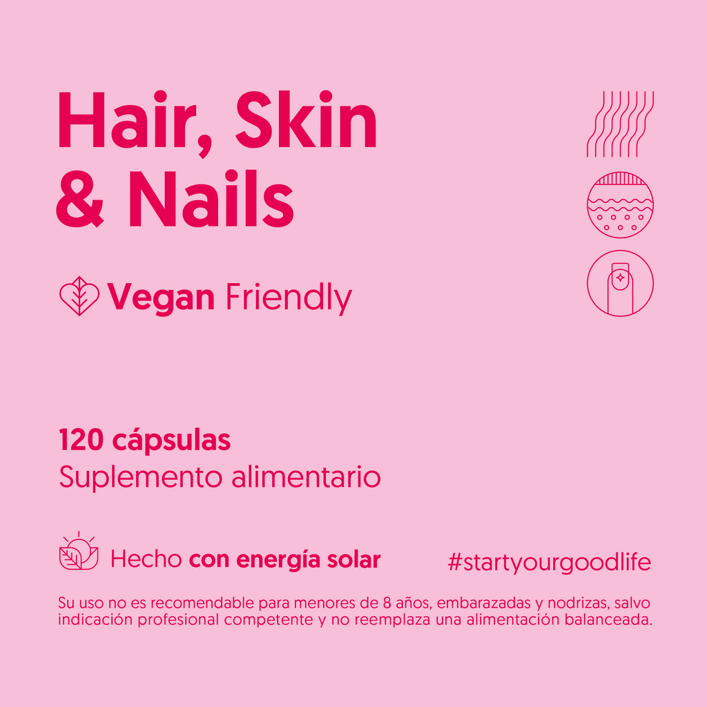 Hair, Skin & Nails 120 Cápsulas Micropellets Vegano — detalle | Casa Ikigai