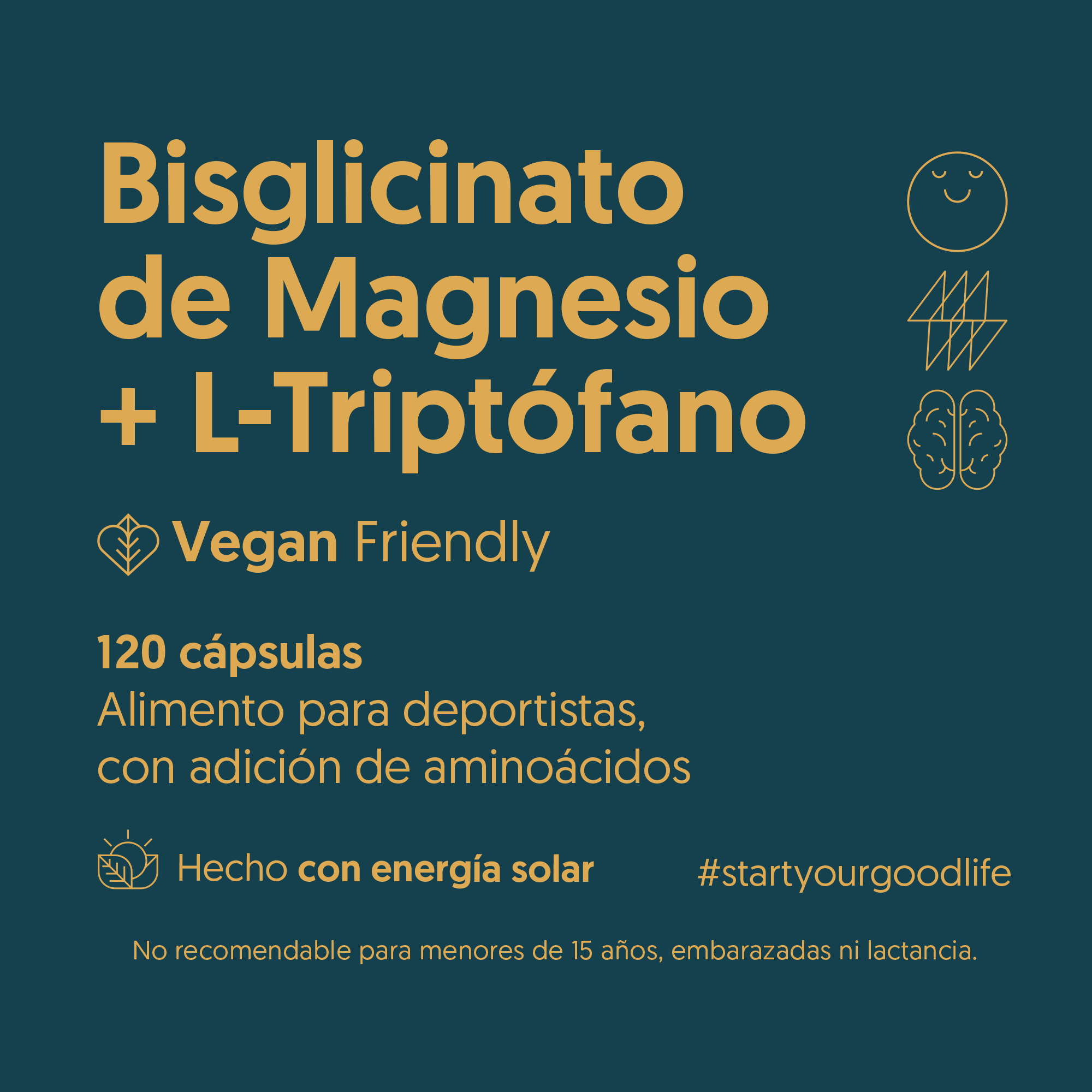 Bisglicinato de Magnesio + L-triptófano 120 Cápsulas Vegano