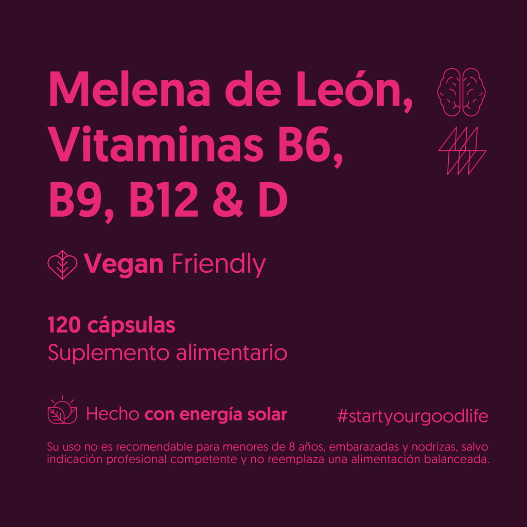 Melena de leon, Vitaminas B6, B9, B12 & Vitamina D 120 cápsulas Vegano — detalle | Casa Ikigai