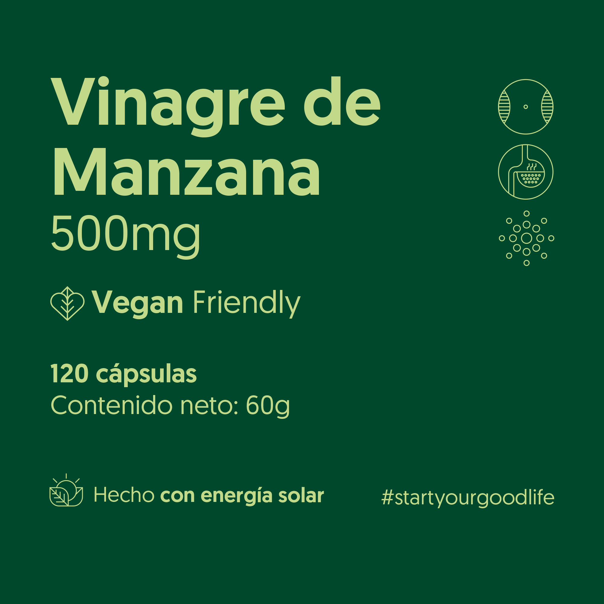 Vinagre de Manzana 500mg 120 Cápsulas Vegano — detalle | Casa Ikigai