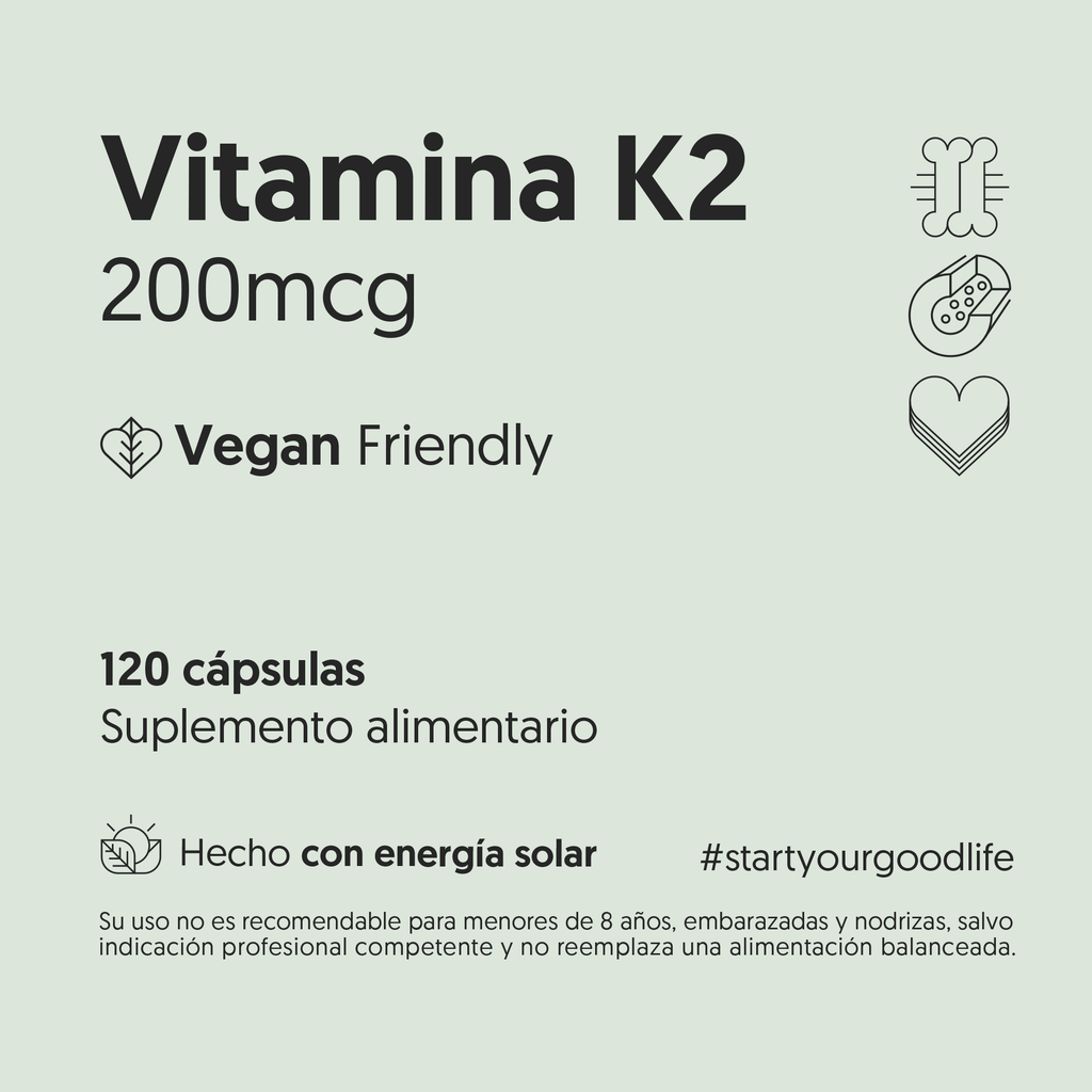 Vitamina K2 200mcg 120 Cápsulas Vegano — detalle | Casa Ikigai