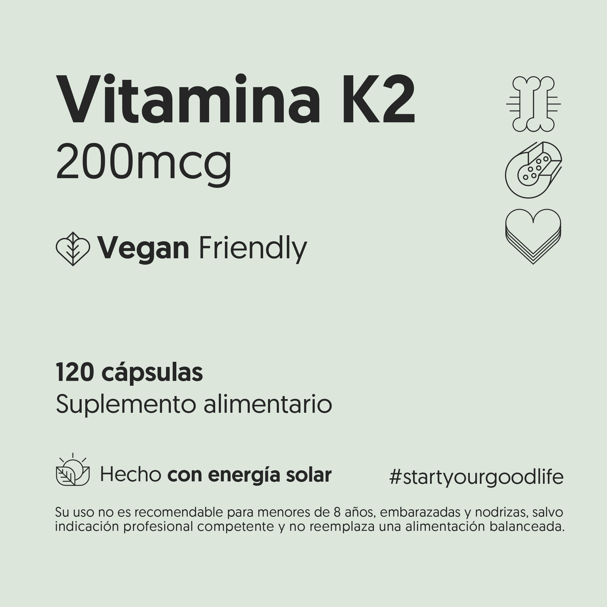Vitamina K2 200mcg 120 Cápsulas Vegano — detalle | Casa Ikigai