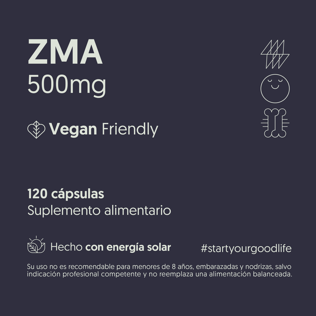 ZMA 500mg (Zinc, Magnesio, Vitamina B6) 120 Cápsulas Vegano — detalle | Casa Ikigai