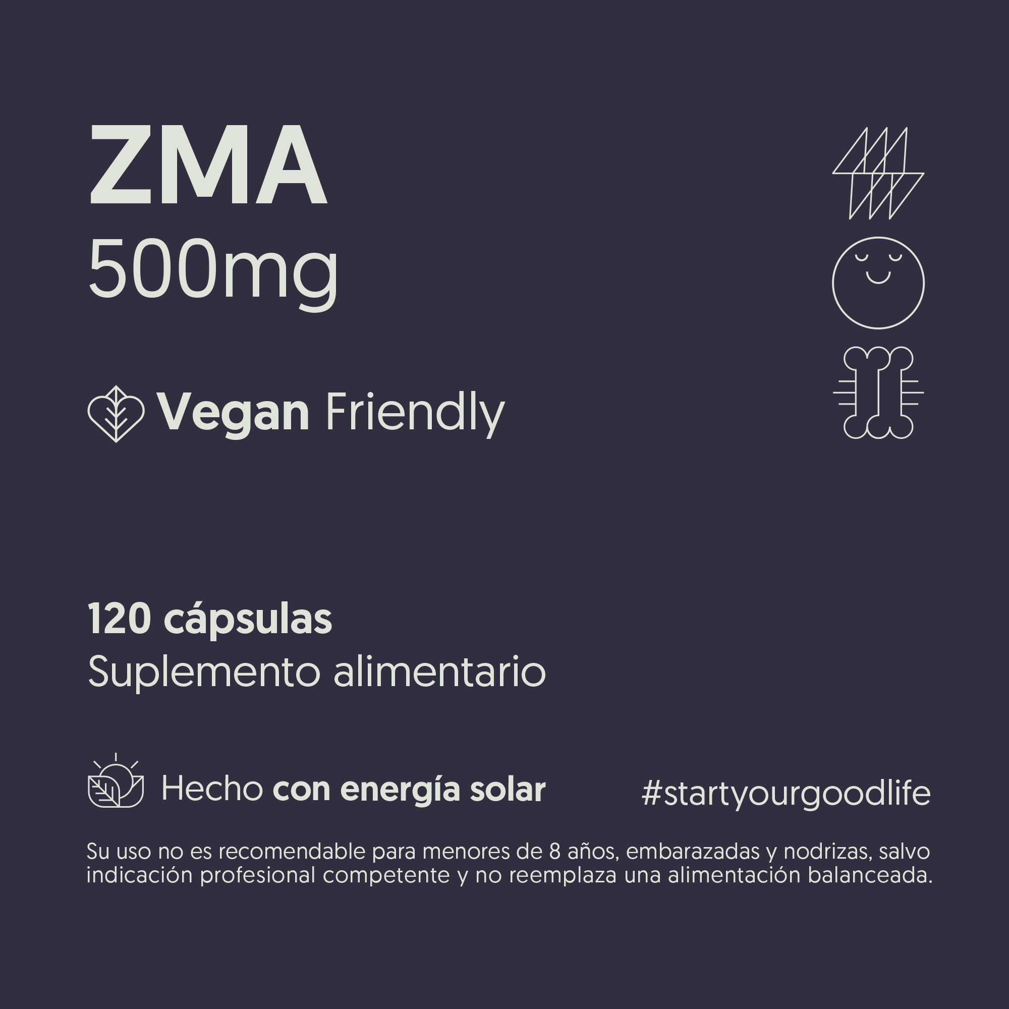 ZMA 500mg (Zinc, Magnesio, Vitamina B6) 120 Cápsulas Vegano — detalle | Casa Ikigai