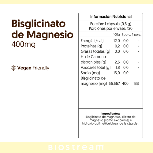 Bisglicinato de Magnesio 400mg 120 Capsulas Vegano — detalle | Casa Ikigai
