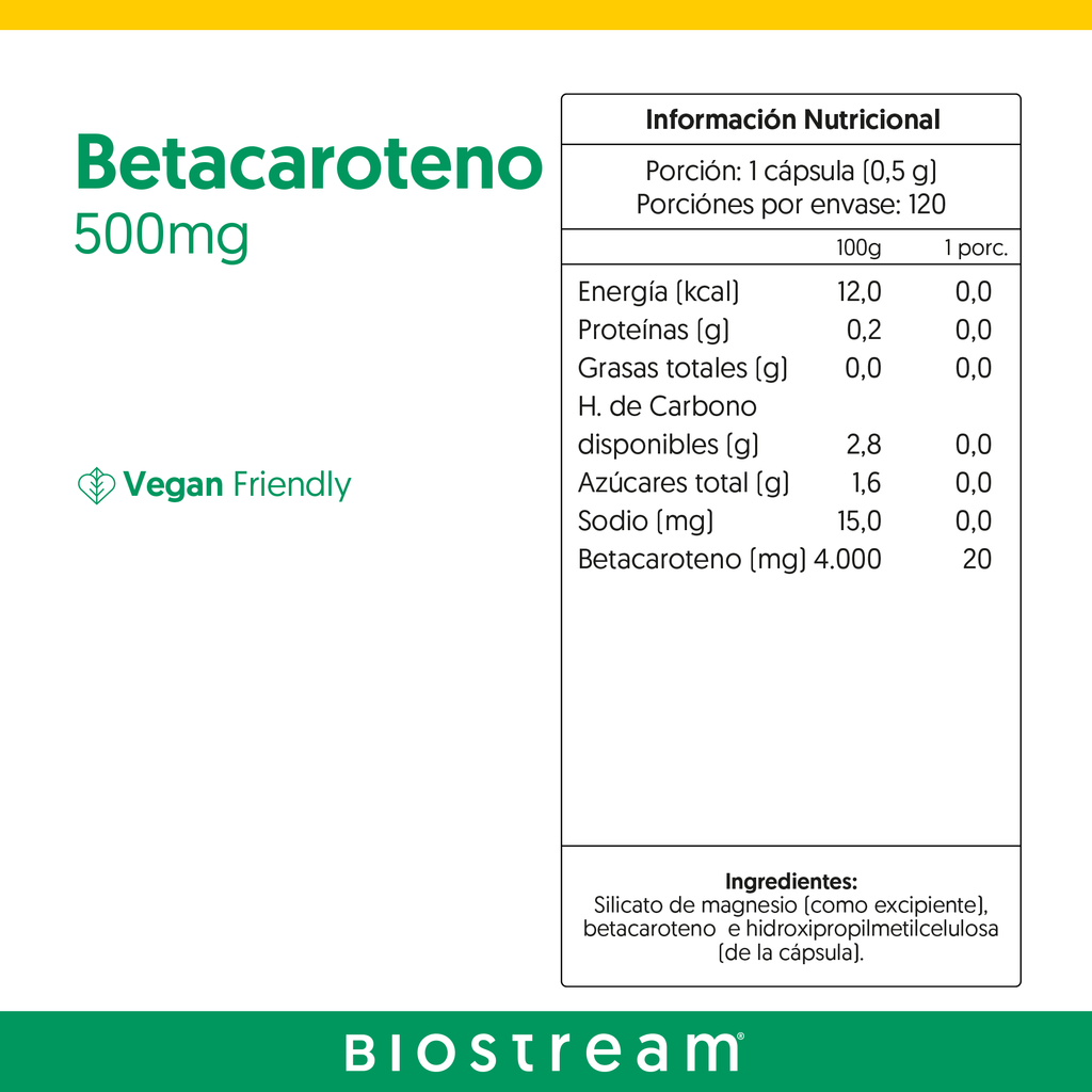 Betacaroteno 500mg 120 Cápsulas Vegano — detalle | Casa Ikigai