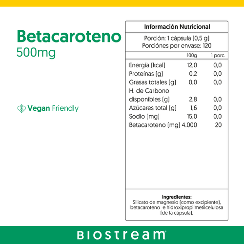 Betacaroteno 500mg 120 Cápsulas Vegano — detalle | Casa Ikigai