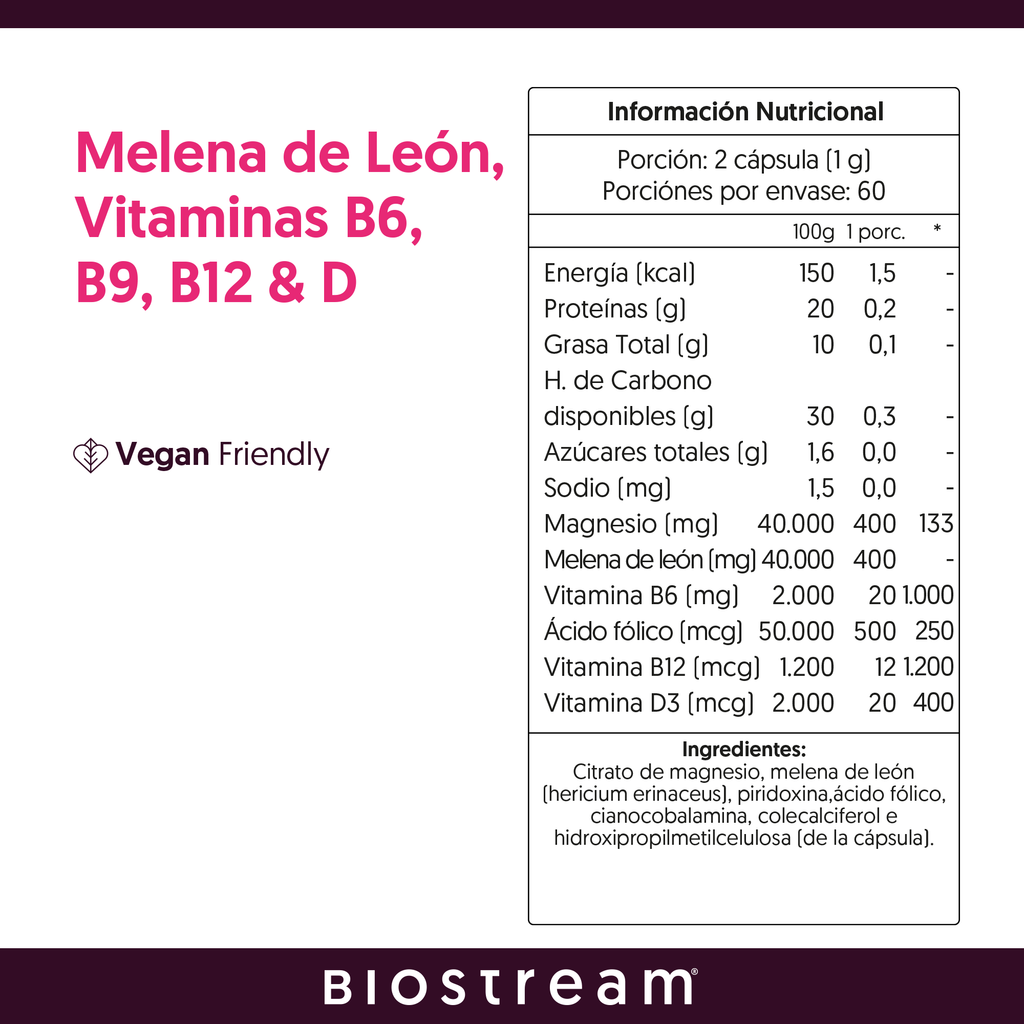 Melena de leon, Vitaminas B6, B9, B12 & Vitamina D 120 cápsulas Vegano — detalle | Casa Ikigai