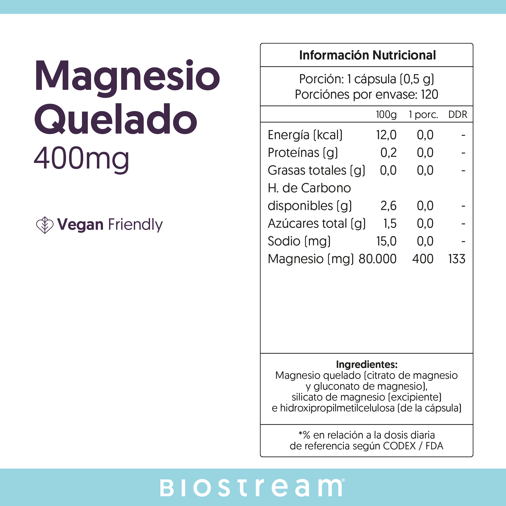 Magnesio Quelado 400mg 120 Cápsulas Vegano — detalle | Casa Ikigai