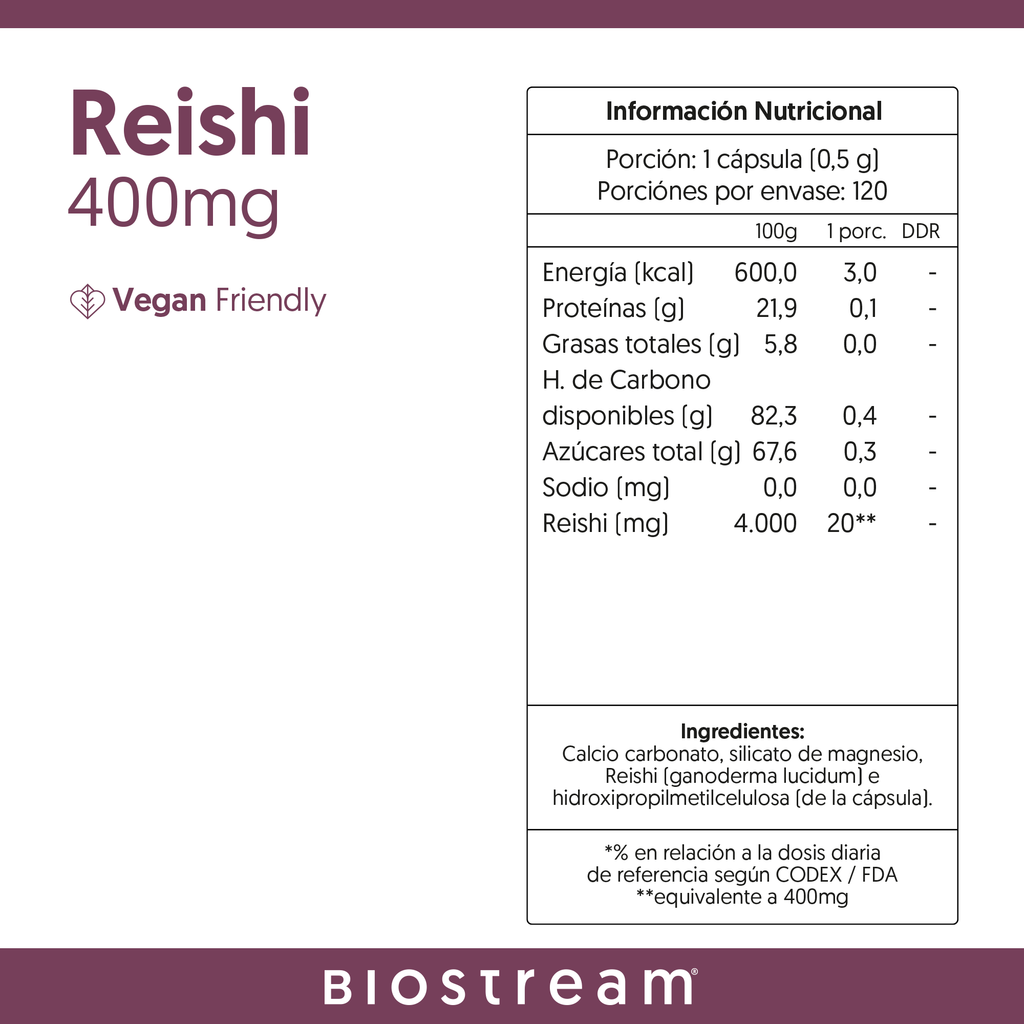 Hongo Reishi 400mg 120 Capsulas Vegano — detalle | Casa Ikigai