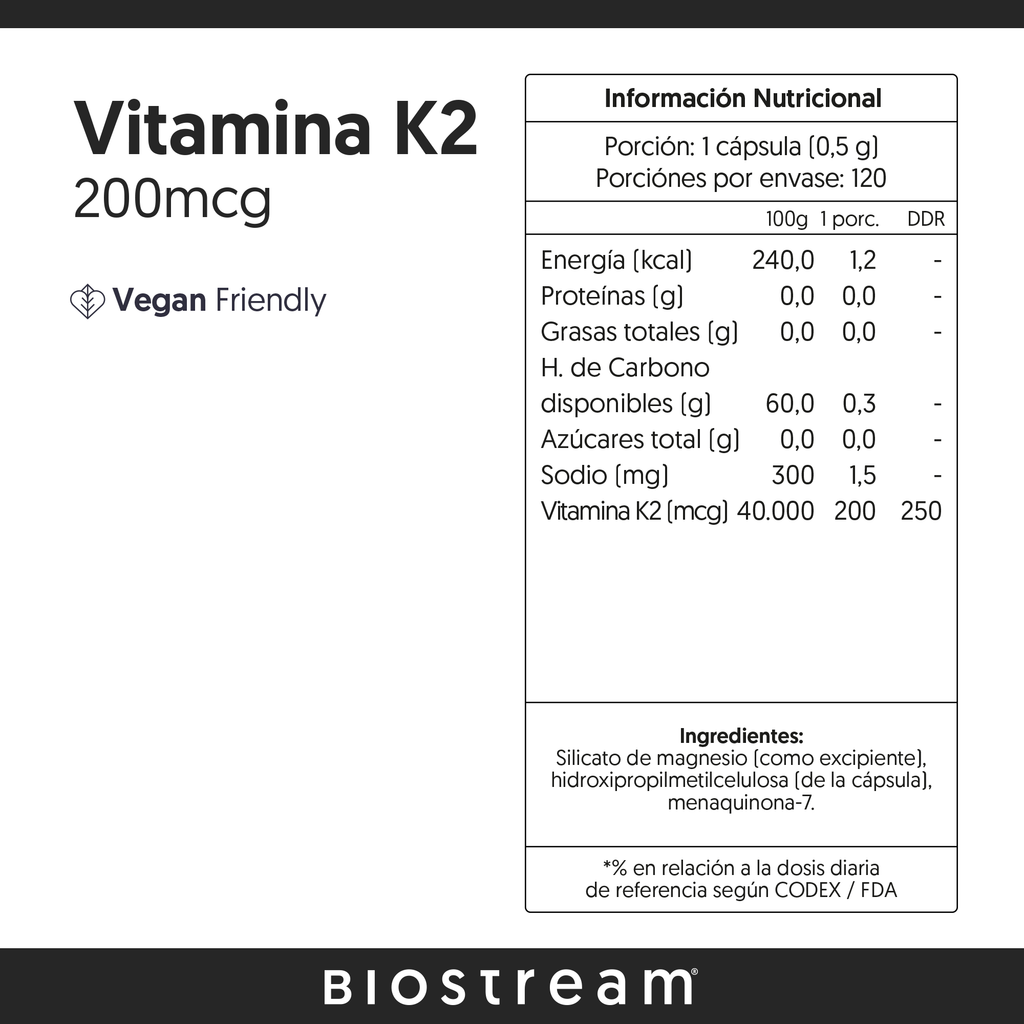 Vitamina K2 200mcg 120 Cápsulas Vegano — detalle | Casa Ikigai