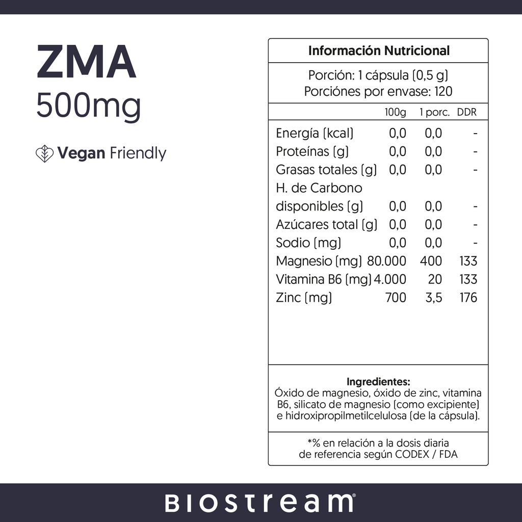 ZMA 500mg (Zinc, Magnesio, Vitamina B6) 120 Cápsulas Vegano — detalle | Casa Ikigai