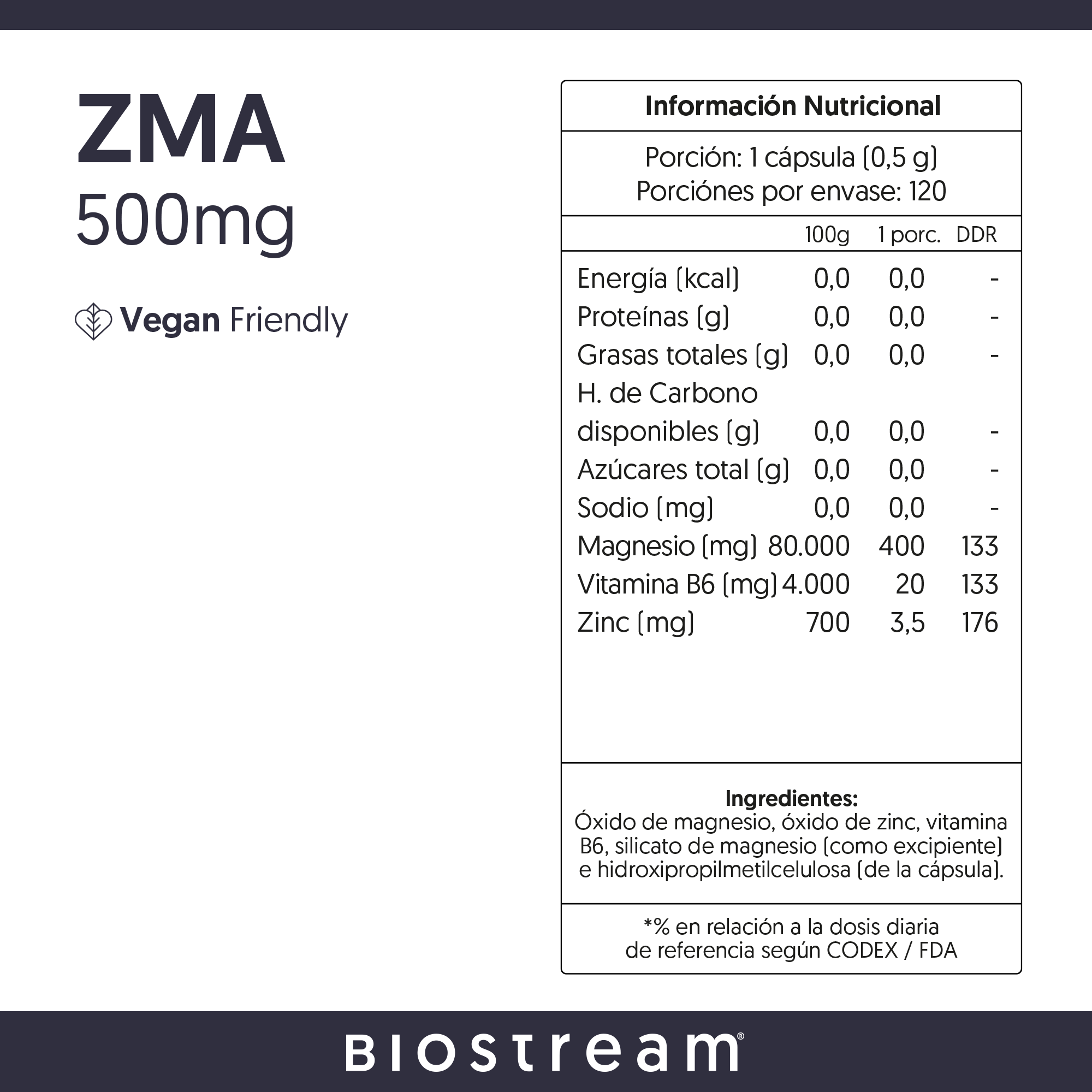 ZMA 500mg (Zinc, Magnesio, Vitamina B6) 120 Cápsulas Vegano — detalle | Casa Ikigai